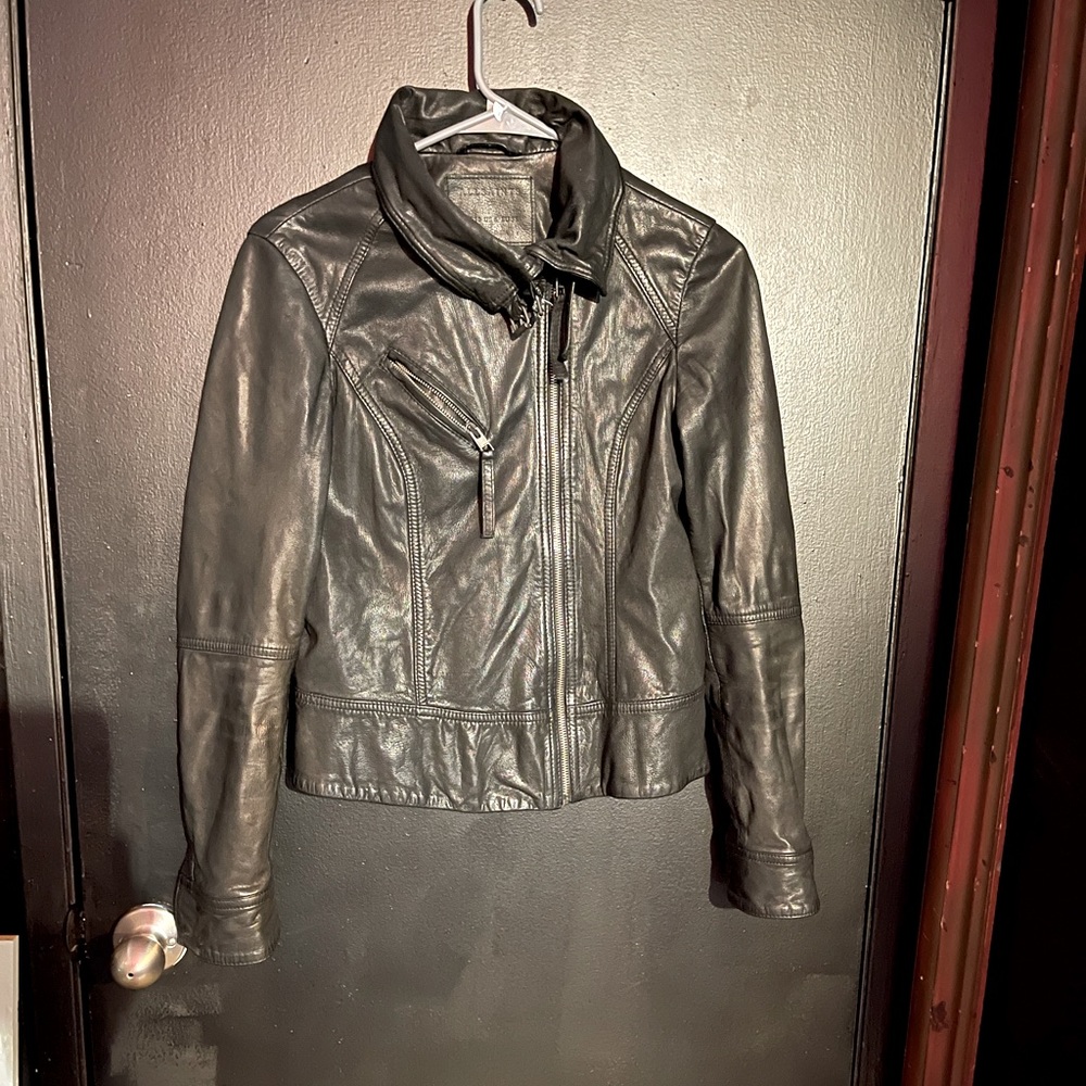 All saints black leather jacket